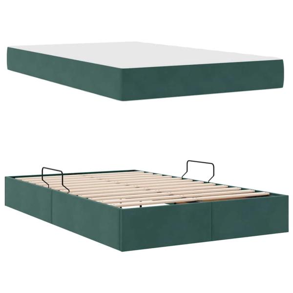 Aufbewahrungsbett mit Matratze Dunkelgrün 120 x 200 cm Samt