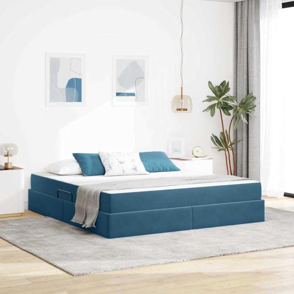 ARDEBO.de - Aufbewahrungsbett mit Matratze Dunkelblau 160 x 200 cm Samt