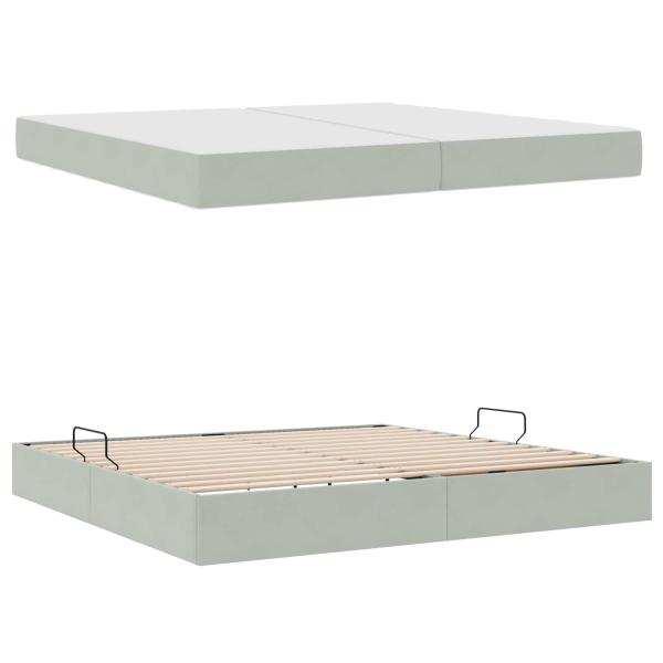 Aufbewahrungsbett mit Matratze Hellgrau 200 x 200 cm Samt