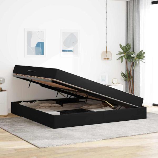Aufbewahrungsbett mit Matratze Schwarz 200 x 200 cm Samt