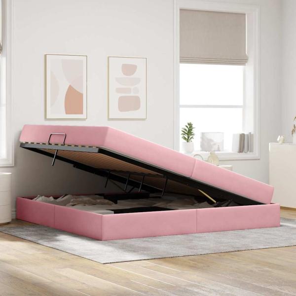 Aufbewahrungsbett mit Matratze Rosa 200 x 200 cm Samt