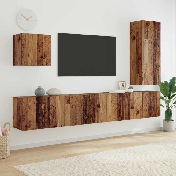 ARDEBO.de - TV-Wandmöbel Wandmontiert 5 pcs Altholz Holzwerkstoff
