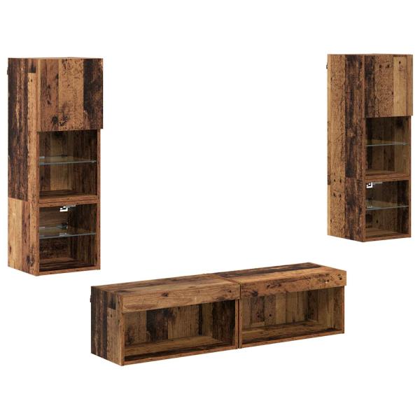 ARDEBO.de - TV-Wandmöbel mit LED-Lichtleisten 6 pcs Altholz Holzwerkstoff