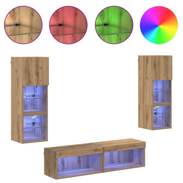 ` mit LED-Lichtleisten 6 pcs Artisan-Eiche Holzwerkstoff