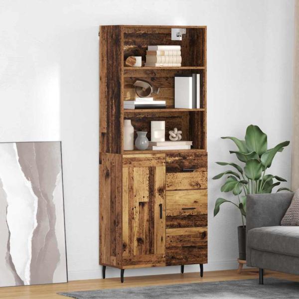 ARDEBO.de - Highboard Altholz 69,5 x 34 x 180 cm Engineered Wood und Glas