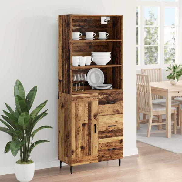 Highboard Altholz 69,5 x 34 x 180 cm Engineered Wood und Glas