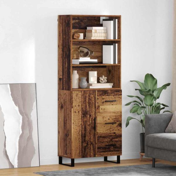 ARDEBO.de - Highboard Altholz 69,5 x 34 x 180 cm Engineered Wood und Glas