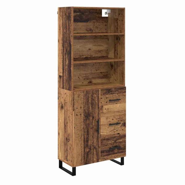 Highboard Altholz 69,5 x 34 x 180 cm Engineered Wood und Glas