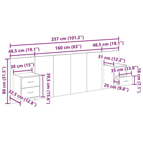 Kopfteil mit Schrank 3 Stk. Altholz Holzwerkstoff