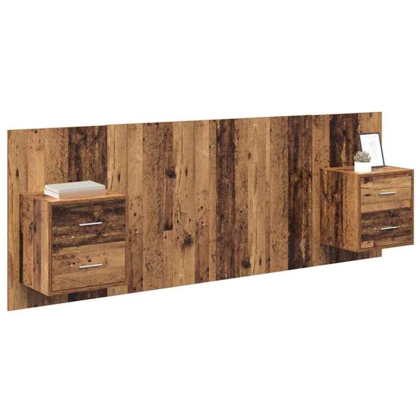 Kopfteil mit Schrank mit Schubladen 3 pcs Altholz Holzwerkstoff