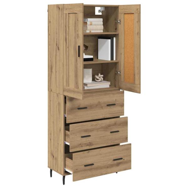Highboard 2 pcs Artisan-Eiche Engineered Wood und Glas