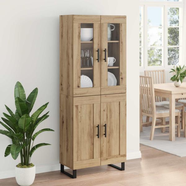 Highboard 2 pcs Artisan-Eiche Engineered Wood und Glas