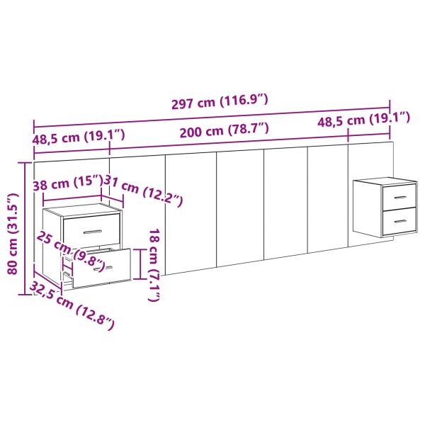 Kopfteil mit Schrank 3 Stk. Artisan-Eiche Holzwerkstoff