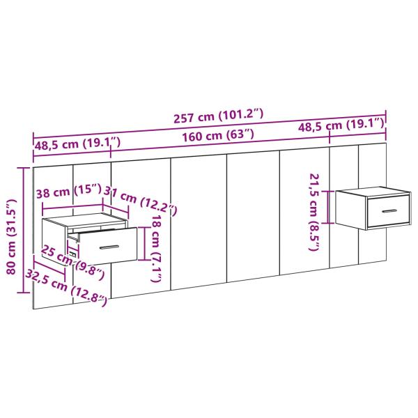 Kopfteil mit Schrank 3 Stk. Artisan-Eiche Holzwerkstoff