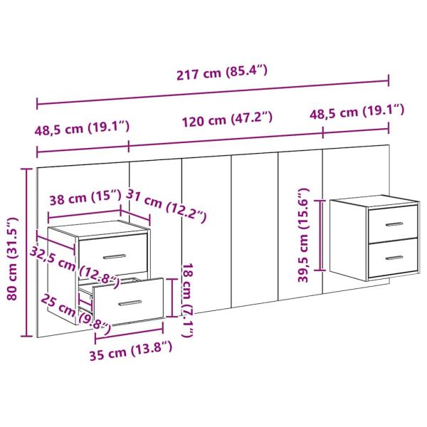 Kopfteil mit Schrank 3 Stk. Artisan-Eiche Holzwerkstoff