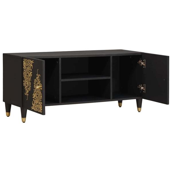 ARDEBO.de - TV-Schränk mit Regal Schwarz 105 x 33 x 46 cm Massivholz Mango