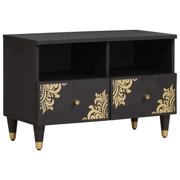 ARDEBO.de - TV-Schränk mit Regal Schwarz 70 x 33 x 46 cm Massivholz Mango