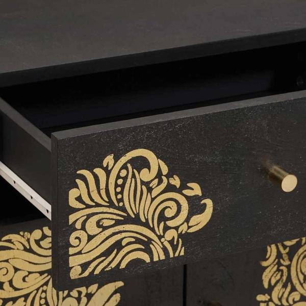 Nachttisch mit Tür Schwarz 50 x 33 x 60 cm Massivholz Mango