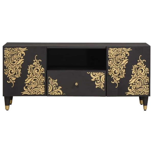 TV-Schränk mit Regal Schwarz 105 x 33 x 46 cm Massivholz Mango