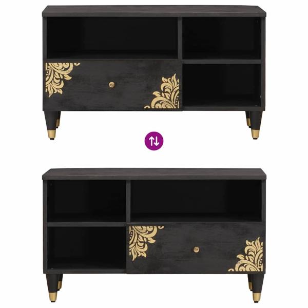 TV-Schränk mit Regal Schwarz 80 x 33 x 46 cm Massivholz Mango