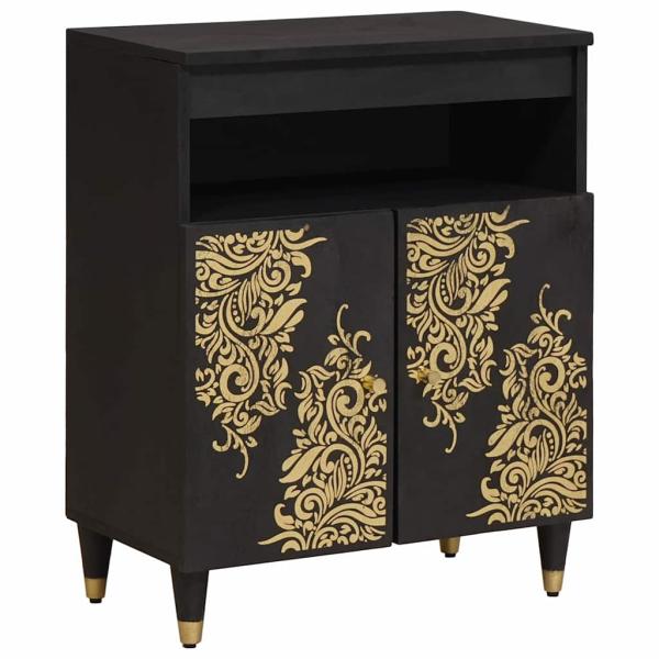 ARDEBO.de - Sideboard mit Regal Schwarz 60 x 33 x 75 cm Massivholz Mango