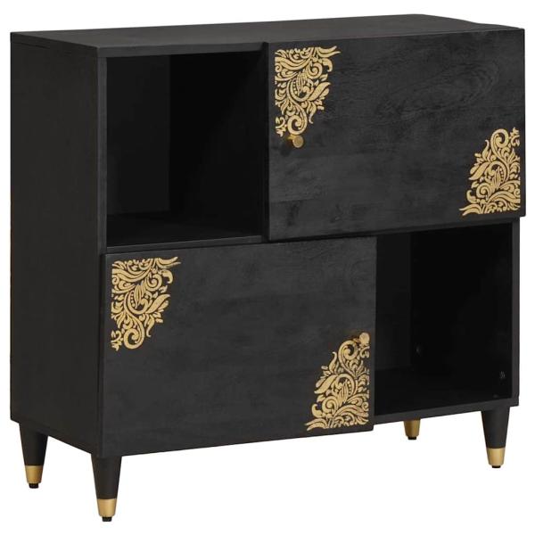 ARDEBO.de - Sideboard mit Regal Schwarz 80 x 33 x 75 cm Massivholz Mango