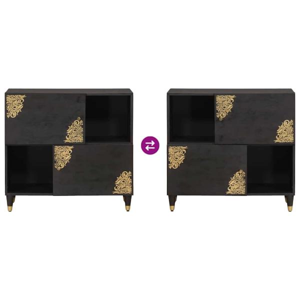 Sideboard mit Regal Schwarz 80 x 33 x 75 cm Massivholz Mango