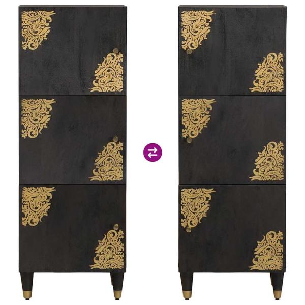 Highboard mit Regal Schwarz 40 x 33 x 110 cm Massivholz Mango