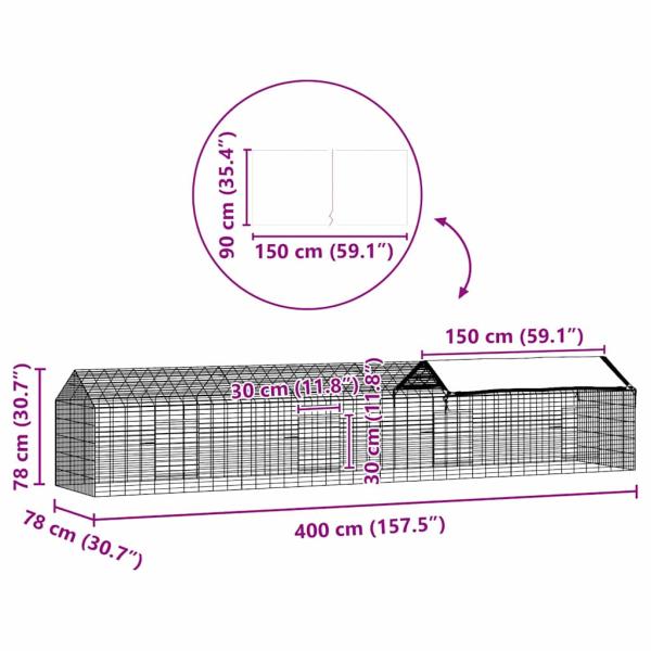Hasenkäfig Silber 400 x 78 x 78 cm Verzinkter Stahl
