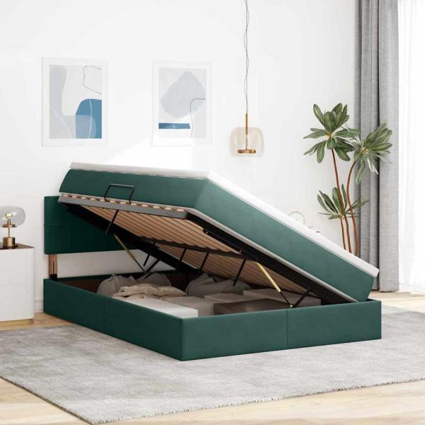 ARDEBO.de - Aufbewahrungsbett mit Matratze Dunkelgrün 140 x 190 cm Samt