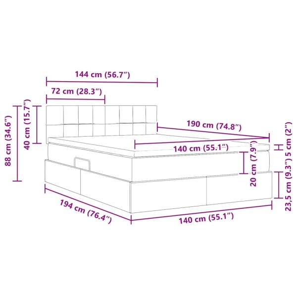 Bett mit LED-Lichtleisten Dunkelgrün 140 x 190 cm Samt
