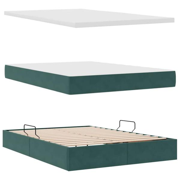 Bett mit Stauraum und LED Dunkelgrün 140 x 190 cm Samt