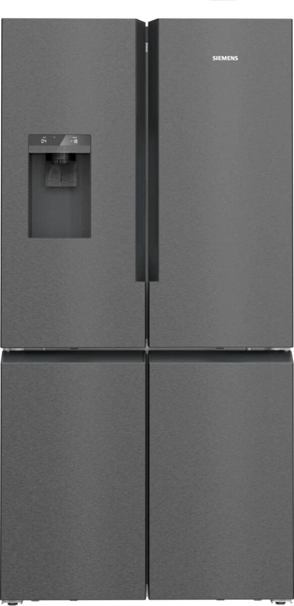 ARDEBO.de Siemens KF96DPXEA iQ700 Stand Kühl-Gefrierkombination, 90,5 cm breit, 574 L, Festwasseranschluss, noFrost, Wasser-/Eis-/Crushed Ice Spender, gebürsteter schwarzer Stahl AntiFingerprint