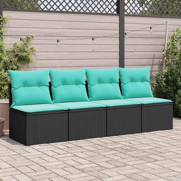 2-tlg. Garten-Sofagarnitur mit Kissen Schwarz Poly Rattan
