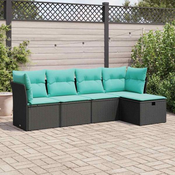 ARDEBO.de - 5-tlg. Garten-Sofagarnitur mit Kissen Schwarz Poly Rattan