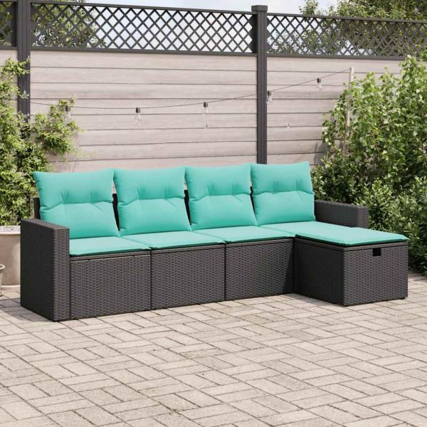 ARDEBO.de - 5-tlg. Garten-Sofagarnitur mit Kissen Schwarz Poly Rattan