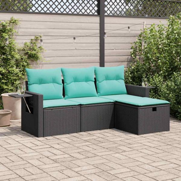 ARDEBO.de - 4-tlg. Garten-Sofagarnitur mit Kissen Schwarz Poly Rattan