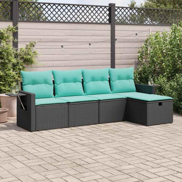 ARDEBO.de - 5-tlg. Garten-Sofagarnitur mit Kissen Schwarz Poly Rattan