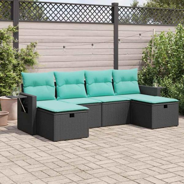 ARDEBO.de - 6-tlg. Garten-Sofagarnitur mit Kissen Schwarz Poly Rattan