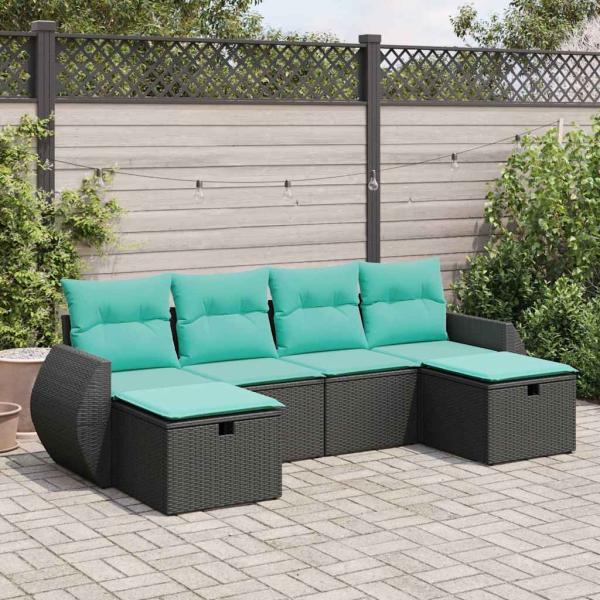 ARDEBO.de - 6-tlg. Garten-Sofagarnitur mit Kissen Schwarz Poly Rattan