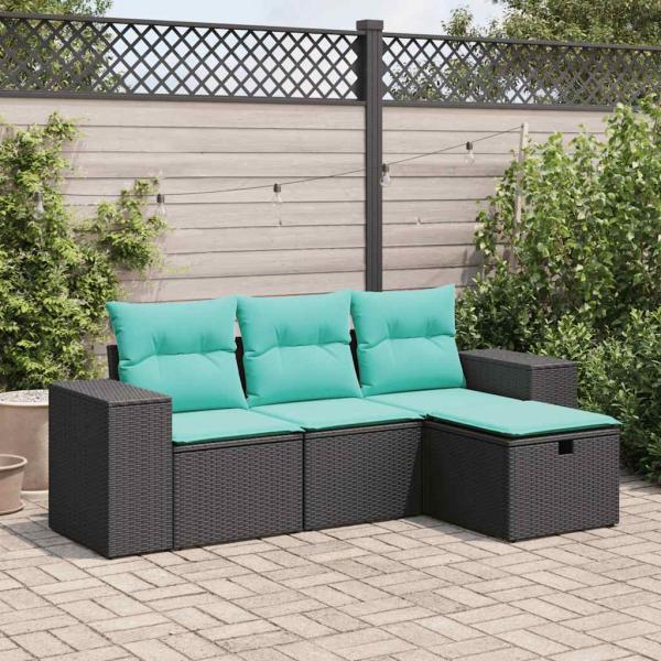 ARDEBO.de - 4-tlg. Garten-Sofagarnitur mit Kissen Schwarz Poly Rattan