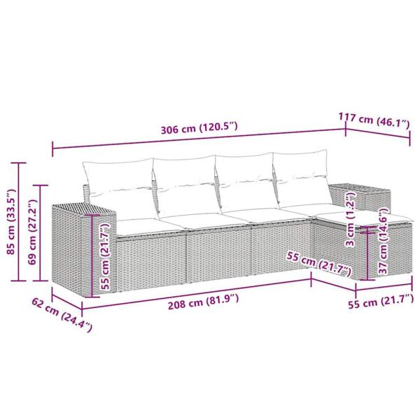 5-tlg. Garten-Sofagarnitur mit Kissen Schwarz Poly Rattan