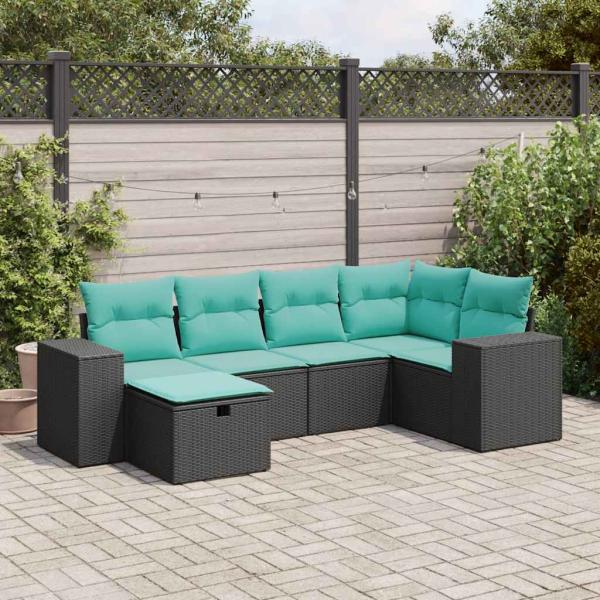 ARDEBO.de - 6-tlg. Garten-Sofagarnitur mit Kissen Schwarz Poly Rattan