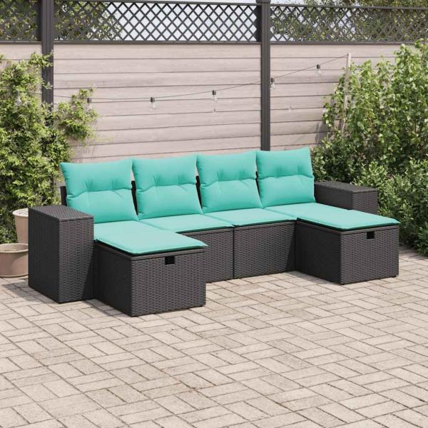 ARDEBO.de - 6-tlg. Garten-Sofagarnitur mit Kissen Schwarz Poly Rattan