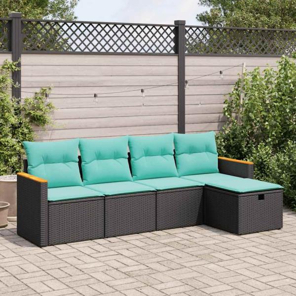 ARDEBO.de - 5-tlg. Garten-Sofagarnitur mit Kissen Schwarz Poly Rattan