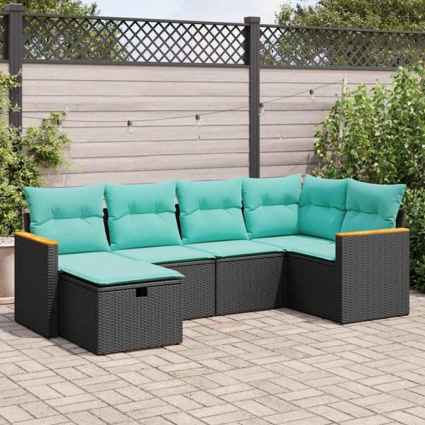 ARDEBO.de - 6-tlg. Garten-Sofagarnitur mit Kissen Schwarz Poly Rattan