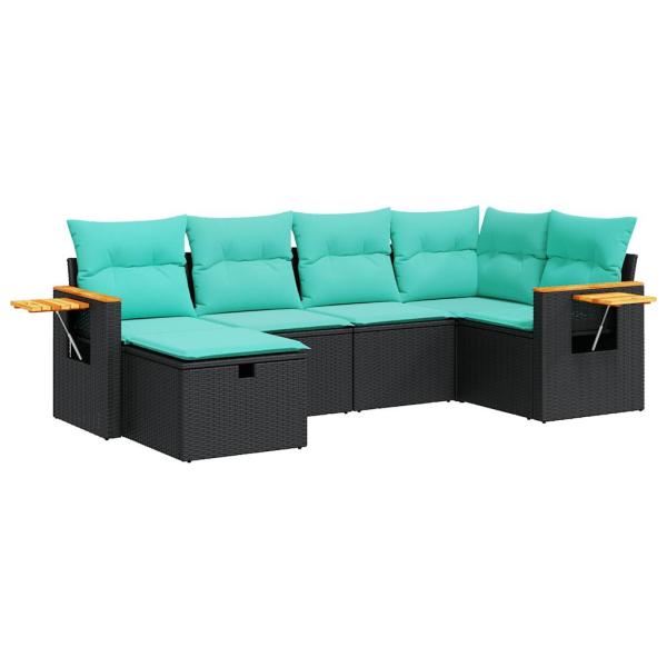 6-tlg. Garten-Sofagarnitur mit Kissen Schwarz Poly Rattan
