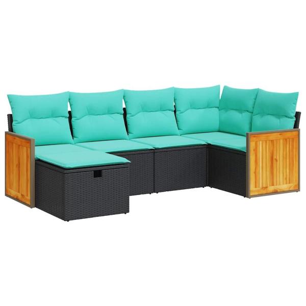 6-tlg. Garten-Sofagarnitur mit Kissen Schwarz Poly Rattan