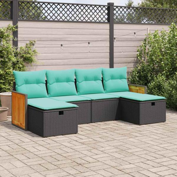 ARDEBO.de - 6-tlg. Garten-Sofagarnitur mit Kissen Schwarz Poly Rattan