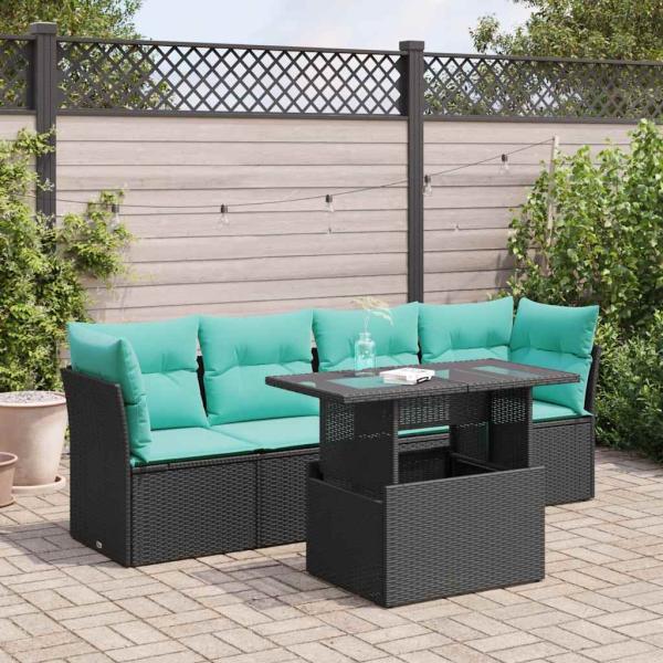 ARDEBO.de - 5tlg. Garten-Sofagarnitur mit Kissen Schwarz Poly Rattan Akazie